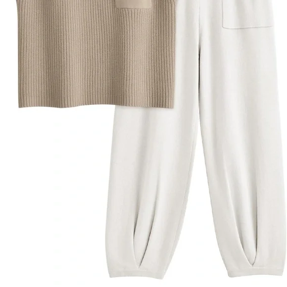 Amazon Neutral Knit Top and Ivory Wide-Leg Pants Set - Picture 3 of 3